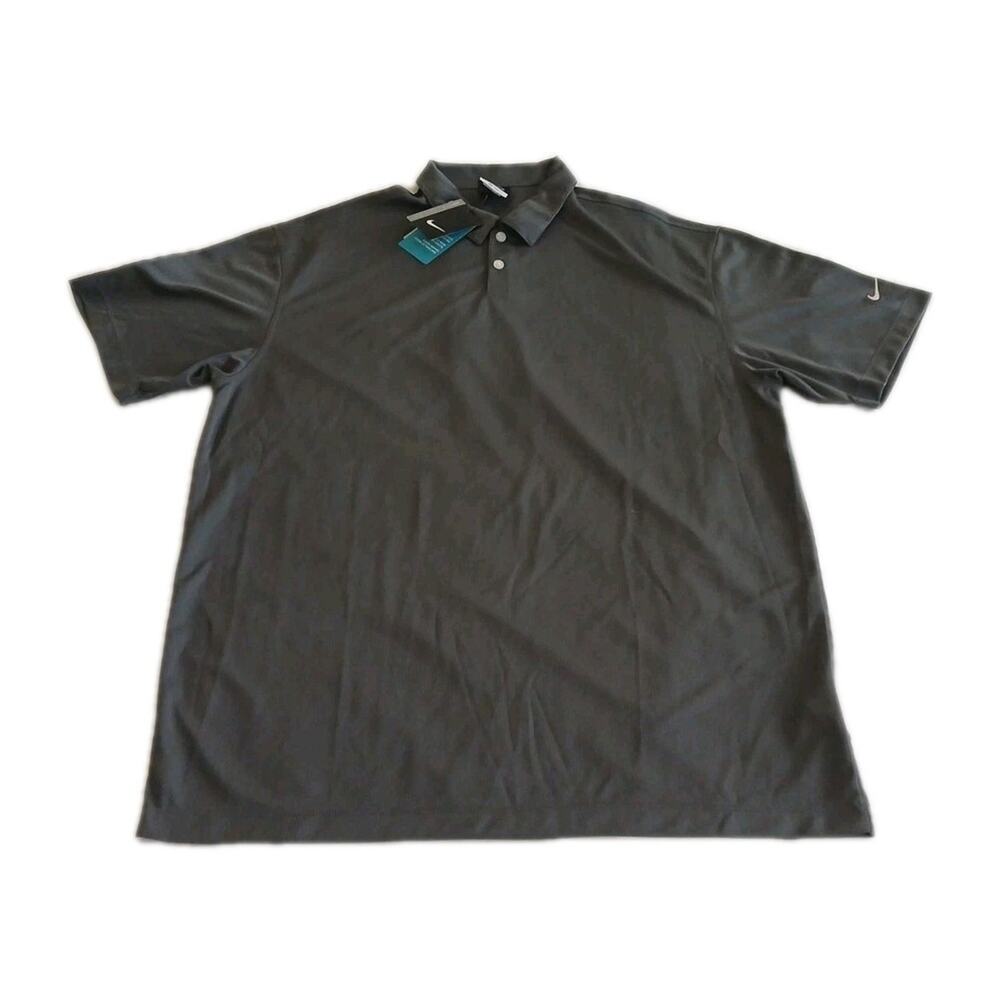 Nike Golf Polo Shirt Men XXL Gray Dri-Fit Embroidered Logo Cartoon Cat Casual